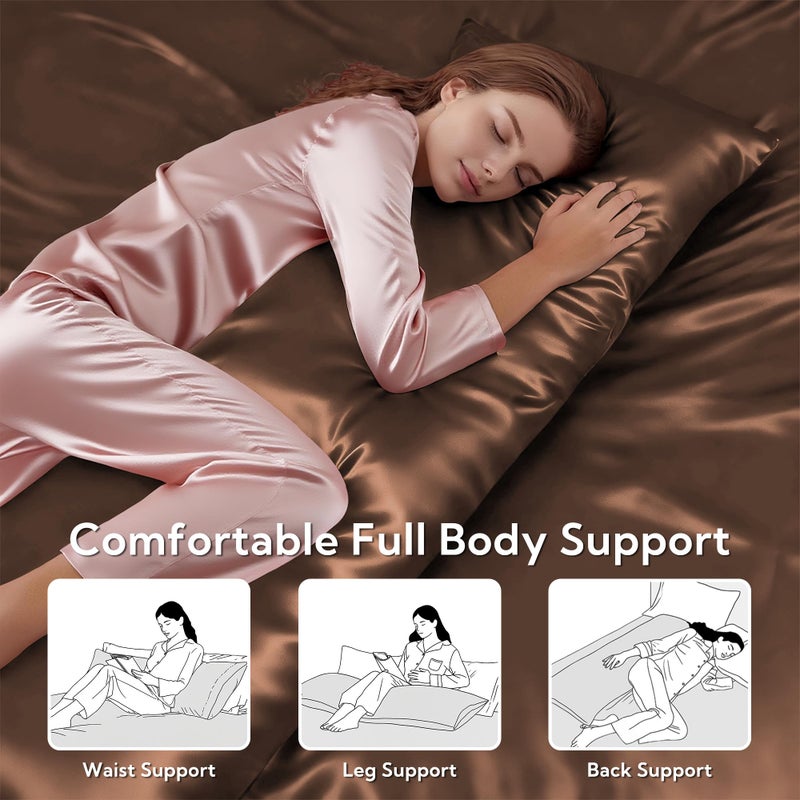 MR&HM Satin Body Pillow Cover, Soft and Breathable Body Pillow Case with Envelope Closure, Cooling and Silky Long Pillowcase for Hair and Skin,Grey (20x54, Brown) - Image 5